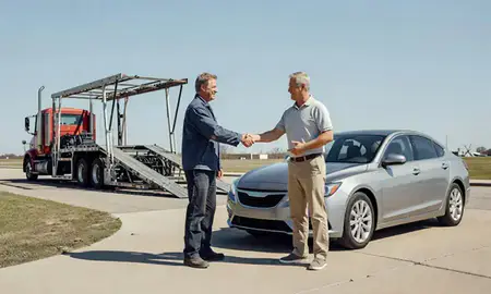 Vehicle owner beside their delivered car in Salina, Kansas, United States