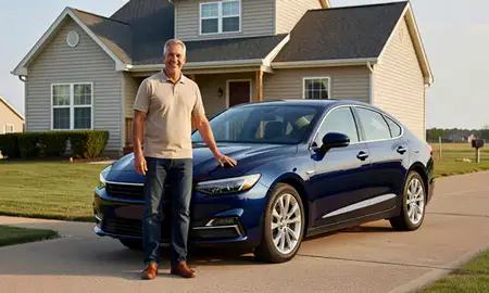 Customer with their delivered car in Wichita, Kansas, United States