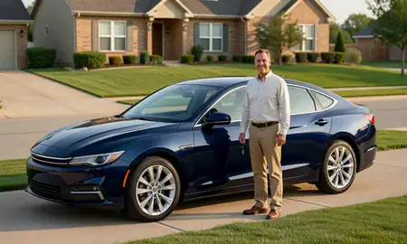 Car delivered to a driveway in Wichita, Kansas, United States