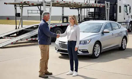 Vehicle owner beside their delivered car in Wichita, Kansas, United States