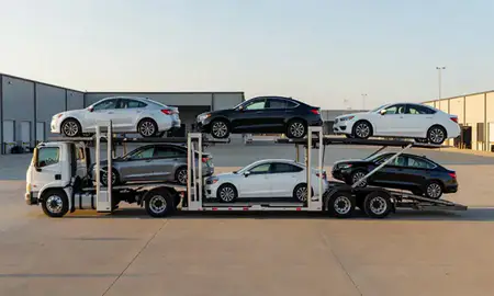 Car transporter parked in an industrial area of Wichita, Kansas, United States