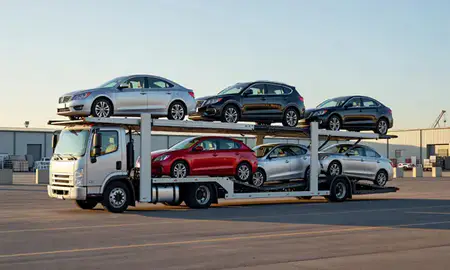 Car transporter loaded with vehicles in Kentucky, United States