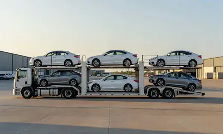 Car transporter parked in an industrial area of Ashland, Kentucky, United States