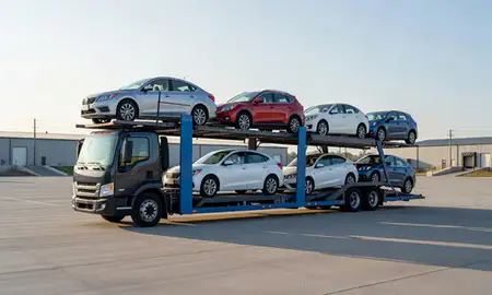 Car transporter loaded with vehicles in Ashland, Kentucky, United States