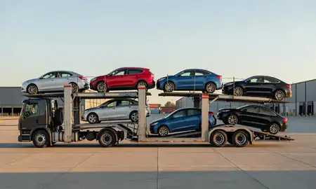 Car transporter parked in an industrial area of Berea, Kentucky, United States