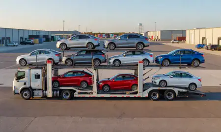 Car transporter parked in an industrial area of Bowling Green, Kentucky, United States