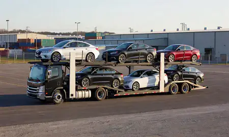 Car transporter loaded with vehicles in Bowling Green, Kentucky, United States