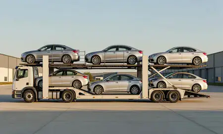Car transporter parked in an industrial area of Burlington, Kentucky, United States