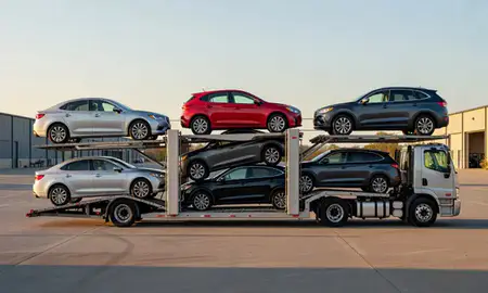 Car transporter parked in an industrial area of Covington, Kentucky, United States