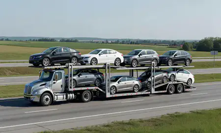 Multi-level car carrier on the highway to Danville, Kentucky, United States