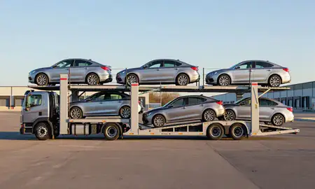 Car transporter parked in an industrial area of Danville, Kentucky, United States