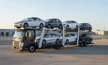 Car transporter loaded with vehicles in Danville, Kentucky, United States