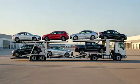 Car transporter parked in an industrial area of Elizabethtown, Kentucky, United States