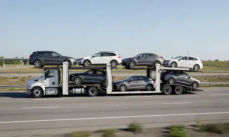 Multi-level car carrier on the highway to Erlanger, Kentucky, United States