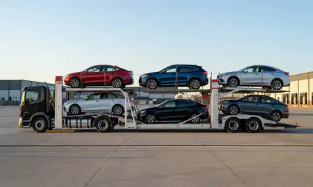 Car transporter parked in an industrial area of Erlanger, Kentucky, United States