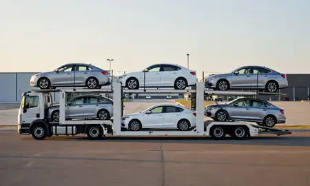 Car transporter parked in an industrial area of Florence, Kentucky, United States