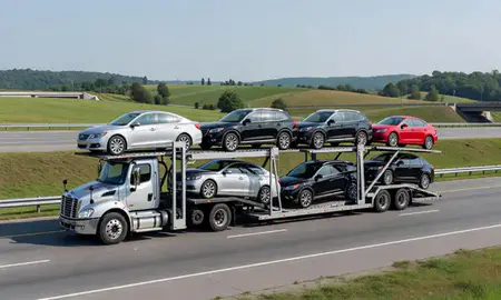Multi-level car carrier on the highway to Fort Thomas, Kentucky, United States
