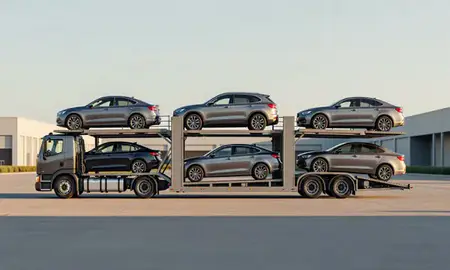Car transporter parked in an industrial area of Fort Thomas, Kentucky, United States