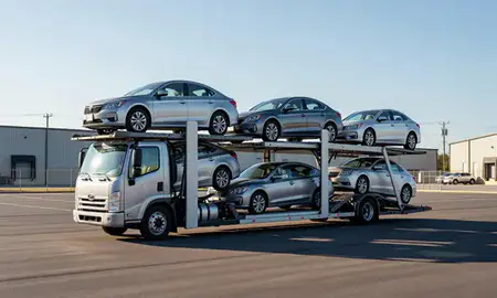 Car transporter loaded with vehicles in Fort Thomas, Kentucky, United States