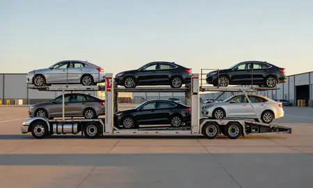 Car transporter parked in an industrial area of Frankfort, Kentucky, United States