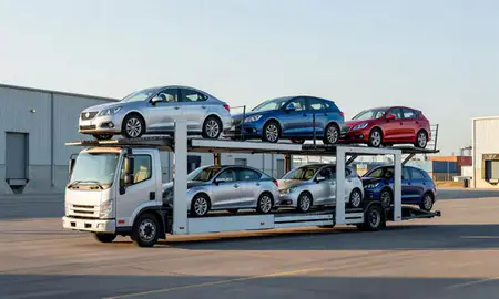 Car transporter loaded with vehicles in Frankfort, Kentucky, United States