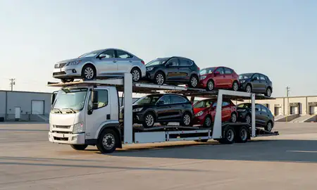 Car transporter loaded with vehicles in Georgetown, Kentucky, United States