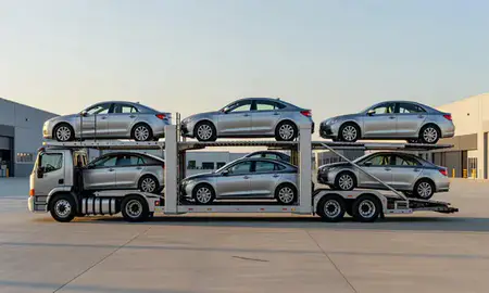 Car transporter parked in an industrial area of Henderson, Kentucky, United States