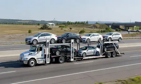 Multi-level car carrier on the highway to Hopkinsville, Kentucky, United States