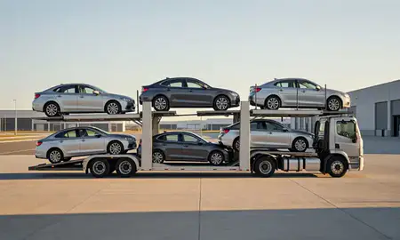 Car transporter parked in an industrial area of Hopkinsville, Kentucky, United States