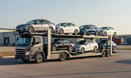 Car transporter loaded with vehicles in Hopkinsville, Kentucky, United States