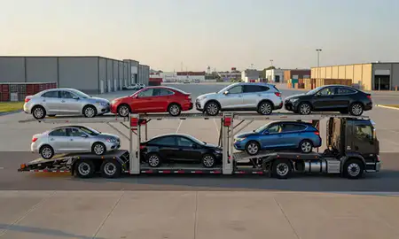 Car transporter parked in an industrial area of Jeffersontown, Kentucky, United States