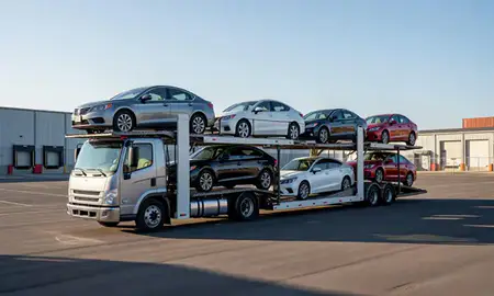 Car transporter loaded with vehicles in Jeffersontown, Kentucky, United States