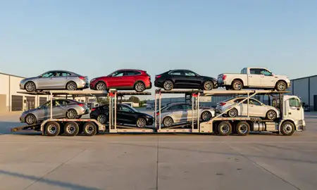 Car transporter parked in an industrial area of Lexington, Kentucky, United States