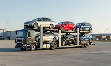 Car transporter loaded with vehicles in Lexington, Kentucky, United States