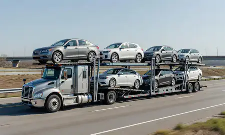 Multi-level car carrier on the highway to Louisville, Kentucky, United States