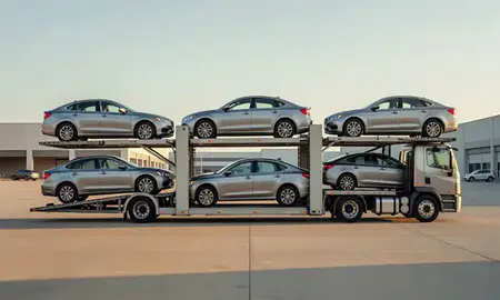 Car transporter parked in an industrial area of Louisville, Kentucky, United States