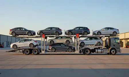 Car transporter parked in an industrial area of Madisonville, Kentucky, United States