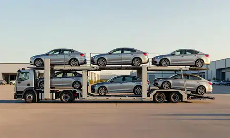 Car transporter parked in an industrial area of Mount Washington, Kentucky, United States