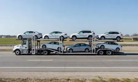 Multi-level car carrier on the highway to Murray, Kentucky, United States