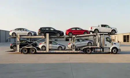 Car transporter parked in an industrial area of Murray, Kentucky, United States
