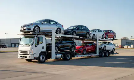 Car transporter loaded with vehicles in Murray, Kentucky, United States