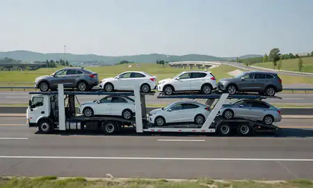 Multi-level car carrier on the highway to Nicholasville, Kentucky, United States