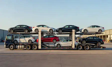 Car transporter parked in an industrial area of Nicholasville, Kentucky, United States