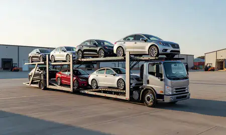Car transporter loaded with vehicles in Nicholasville, Kentucky, United States