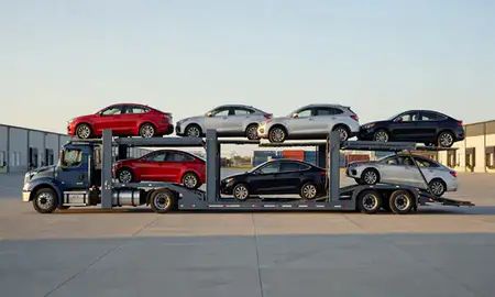 Car transporter parked in an industrial area of Owensboro, Kentucky, United States