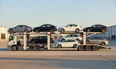 Car transporter parked in an industrial area of Paducah, Kentucky, United States