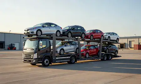 Car transporter loaded with vehicles in Paducah, Kentucky, United States