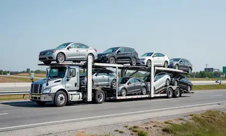 Multi-level car carrier on the highway to Radcliff, Kentucky, United States