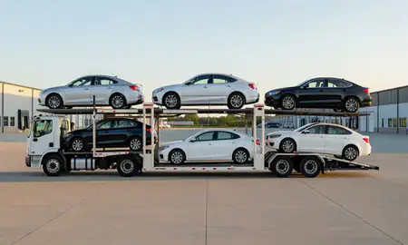Car transporter parked in an industrial area of Radcliff, Kentucky, United States