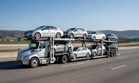 Multi-level car carrier on the highway to Richmond, Kentucky, United States